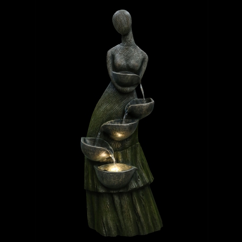 39" Lighted Modern Faceless Woman Tiered Outdoor Garden Water Fountain