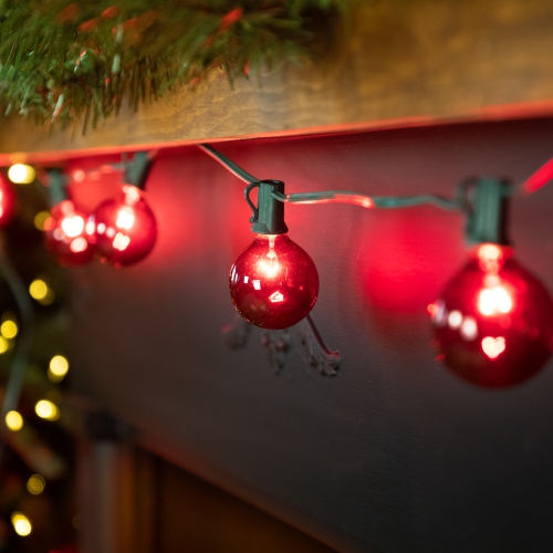 G50 Globe Indoor Outdoor Patio Light Set - Red - 9' Green Wire - 10ct