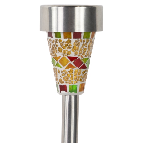 Set of 3 Red Mosaic Stained Glass Solar Powered LED Pathway Markers, 15.5"