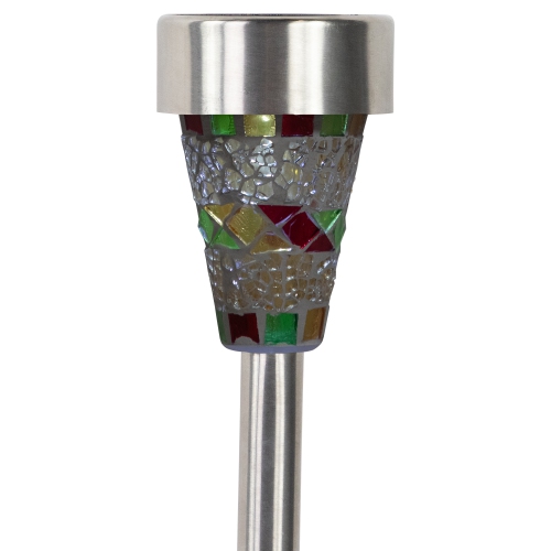 Set of 3 Red Mosaic Stained Glass Solar Powered LED Pathway Markers, 15.5"