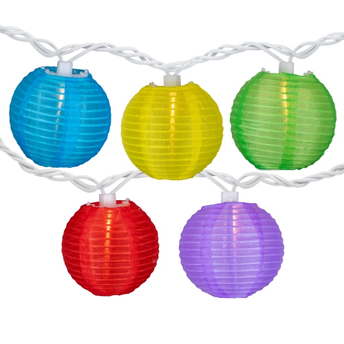 Round Lantern Indoor Outdoor Patio String Light Set - 7.25' White Wire - 10ct