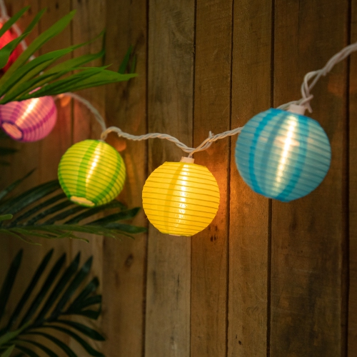 Round Lantern Indoor Outdoor Patio String Light Set - 7.25' White Wire - 10ct