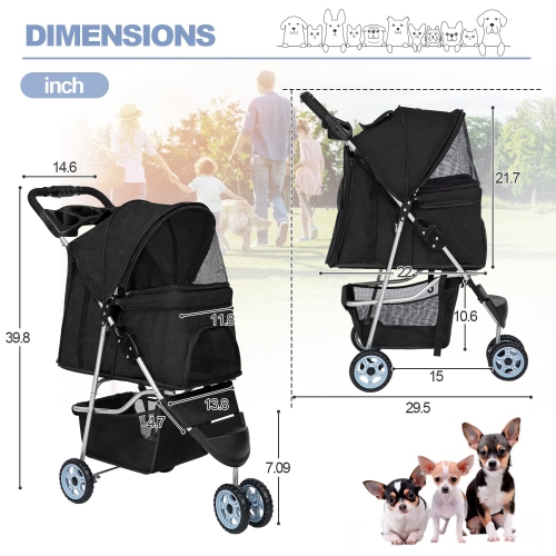 BestPet Pet Stroller Dog Cat Jogger Stroller for Medium Small Dogs Cats Folding Lightweight Travel Stroller with Cup Holder