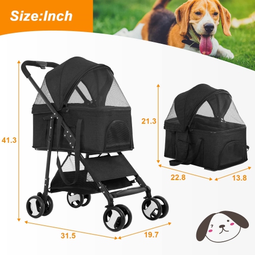BestPet Pet Stroller Premium 3-in-1 Multifunction Dog Cat Jogger Stroller for Medium Small Dogs Cats Folding Lightweight Travel Stroller with