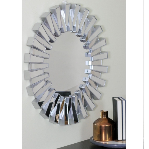Aztec Sunburst Round Wall Mirror - 25.5" - Silver