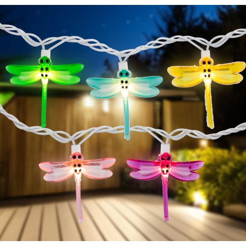 Dragonfly Patio Lights - 7.25' White Wire - 10ct