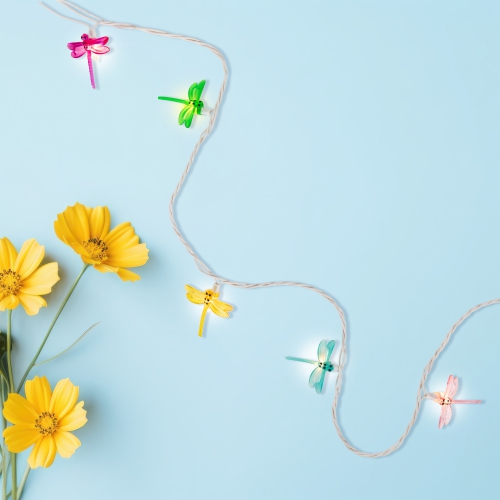 Dragonfly Patio Lights - 7.25' White Wire - 10ct