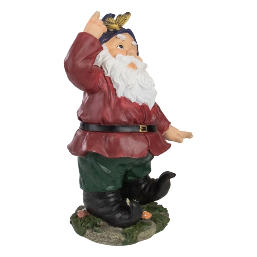 11.25" Red and Green Gnome with Butterfly Outdoor Garden Statue