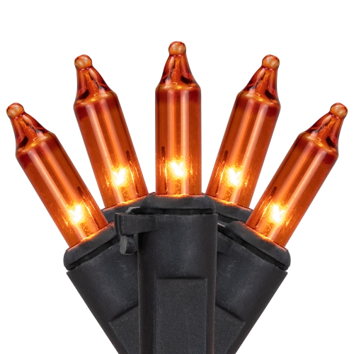 Mini Incandescent Halloween Lights - Orange - 10' Black Wire - 50ct