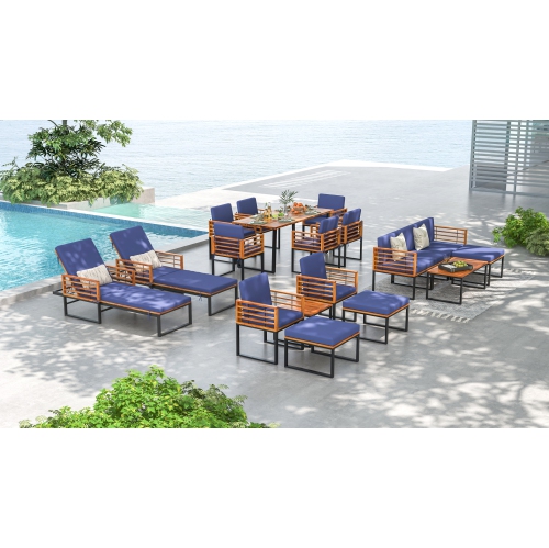Costway 3pcs Patio Acacia Wood Bistro Conversation Cushioned Chair & Table Set Outdoor
