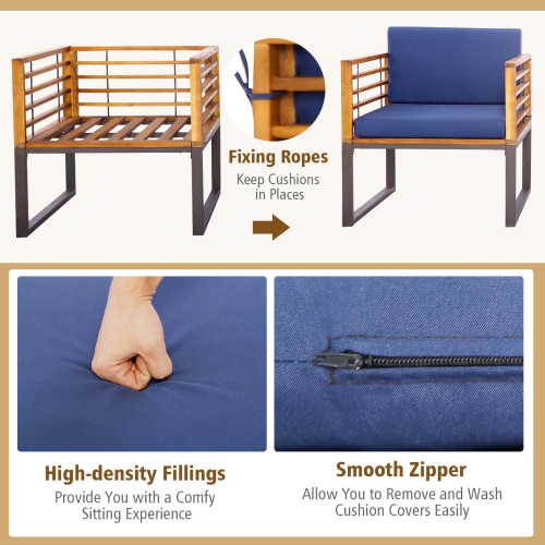 Costway 3pcs Patio Acacia Wood Bistro Conversation Cushioned Chair & Table Set Outdoor