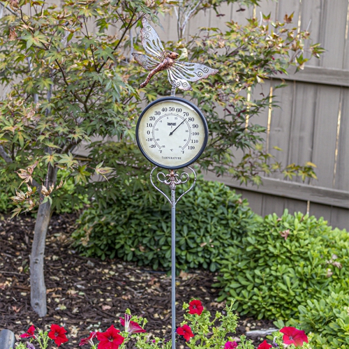 41.75" Iron Dragonfly Garden Stake Thermometer