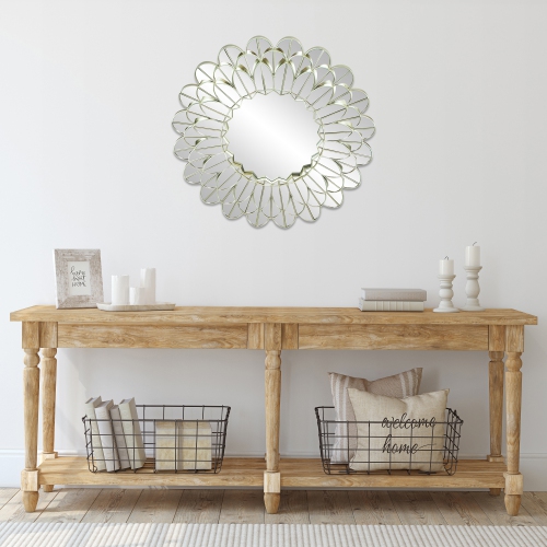 31" Champagne Gold Sunflower Round Wall Mirror