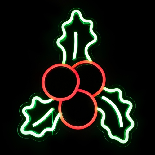 12" LED Lighted Neon Style Holly Berries Christmas Window Silhouette