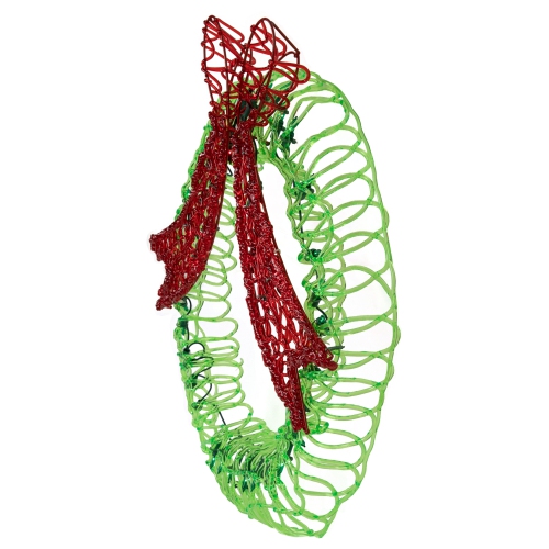 20" Green and Red Lighted Wreath and Bow Christmas Window Silhouette Decoration