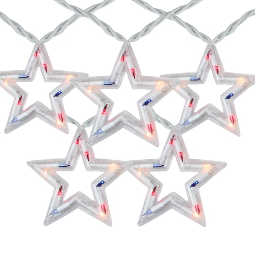 NORTHLIGHT  5-Count And Blue Patriotic Fourth Of July Star Light Set, 6Ft White Wire In Red