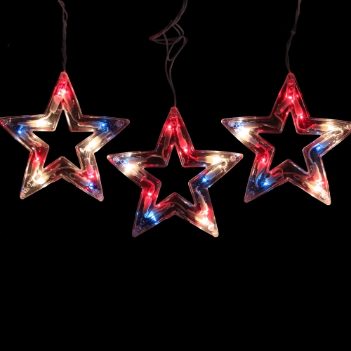 5-Count Red and Blue Patriotic Fourth of July Star Light Set, 6ft White Wire