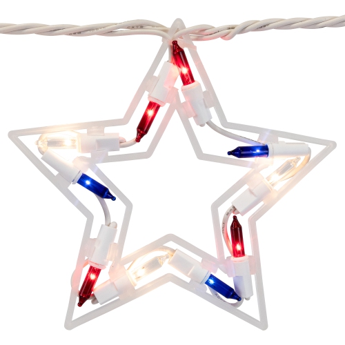 5-Count Red and Blue Patriotic Fourth of July Star Light Set, 6ft White Wire