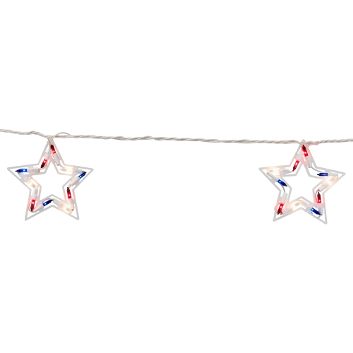 5-Count Red and Blue Patriotic Fourth of July Star Light Set, 6ft White Wire