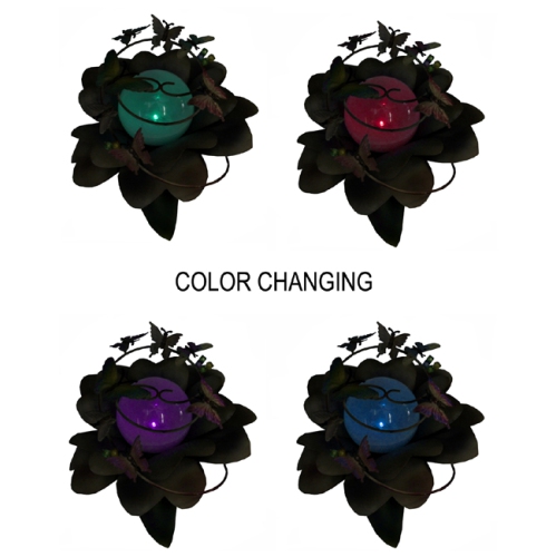 15" Green LED Lighted Color Changing Solar Powered Flower Garden Lawn Stake