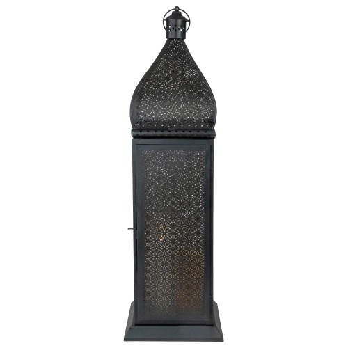 NORTHLIGHT  30.5" And Gold Moroccan Style Pillar Candle Floor Lantern In Black