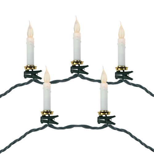 Lumières de Noël à pince Flickering LED - fil vert de 7 pi - Paquet de 10