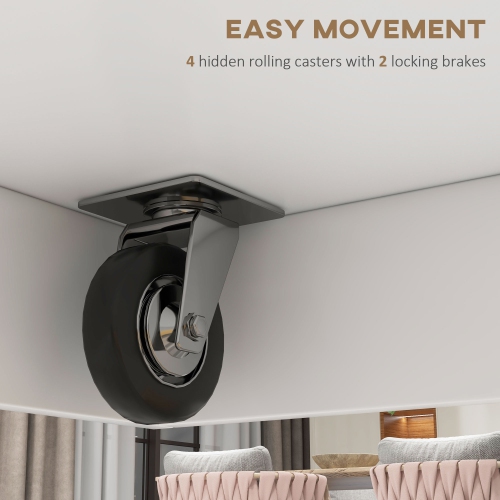 HOMCOM – îlot de cuisine roulant avec bar à déjeuner en bois à abattant, chariot de cuisine champêtre avec 2 tiroirs, tablettes réglables pour salle