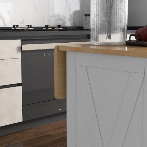 HOMCOM – îlot de cuisine roulant avec bar à déjeuner en bois à abattant, chariot de cuisine champêtre avec 2 tiroirs, tablettes réglables pour salle