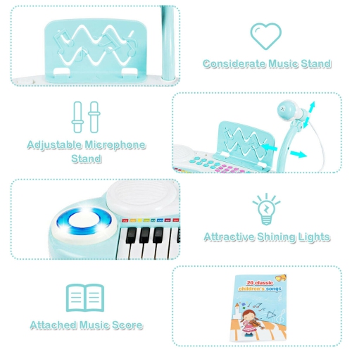 Gymax 37 Keys Electronic Organ Portable Piano Keyboard w/ Microphone