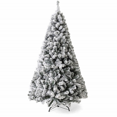 GYMAX  9Ft Snow Flocked Hinged Artificial Christmas Tree Unlit Holiday Decor