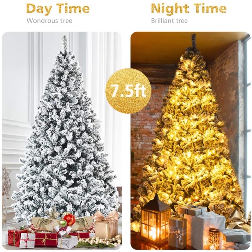 Gymax 7.5ft Snow Flocked Hinged Artificial Christmas Tree Unlit Holiday Decor