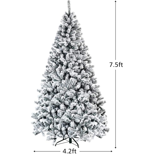 Gymax 7.5ft Snow Flocked Hinged Artificial Christmas Tree Unlit Holiday Decor