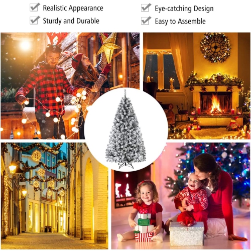 Gymax 7.5ft Snow Flocked Hinged Artificial Christmas Tree Unlit Holiday Decor