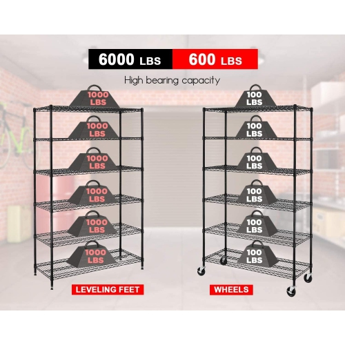 FDW 48 inch L 18 inch W 76 inch H Wire Shelving Unit Metal Shelf with 6 Tier Casters Adjustable Layer Rack Strong Steel for Restaurant Garage Pantry