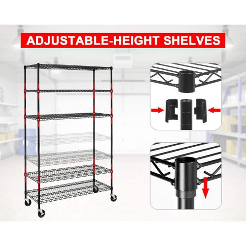 FDW 48 inch L 18 inch W 76 inch H Wire Shelving Unit Metal Shelf with 6 Tier Casters Adjustable Layer Rack Strong Steel for Restaurant Garage Pantry