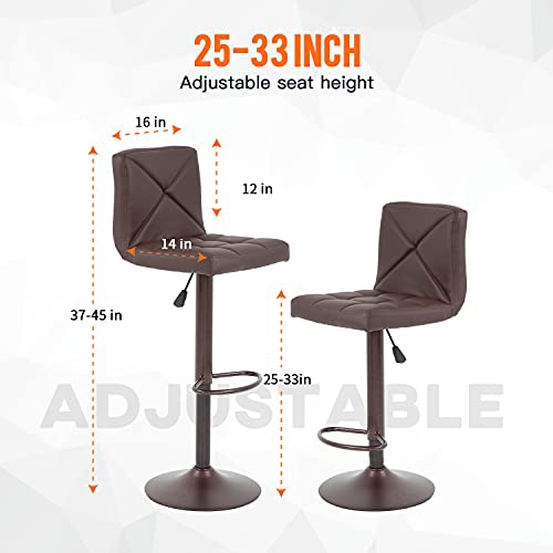BestOffice Bar Stools Barstools Bar Chairs Heigh Adjustable Swivel Stool with Back Set of 2 PU Leather Kitchen Counter Stools Dining Chairs
