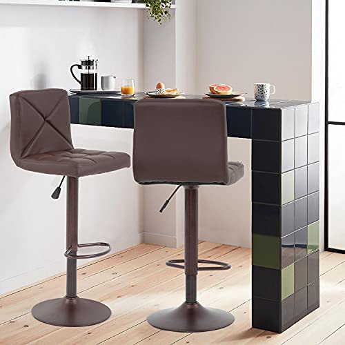BestOffice Bar Stools Barstools Bar Chairs Heigh Adjustable Swivel Stool with Back Set of 2 PU Leather Kitchen Counter Stools Dining Chairs