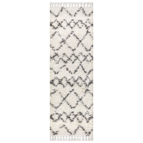 JONATHAN Y  Mercer Shag Plush Tassel Moroccan Tribal Geometric Trellis Area Rug