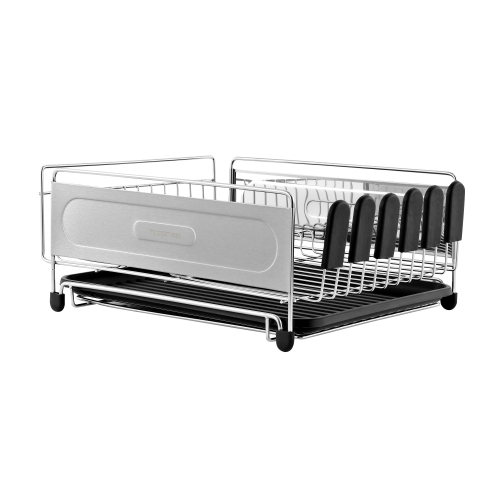 Compact Fingerprint-Proof Stainless Steel Dish Drying Rack with Wine Glass Holder