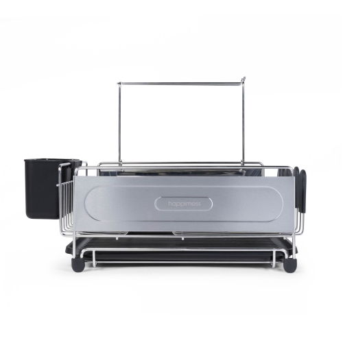 Compact Fingerprint-Proof Stainless Steel Dish Drying Rack with Wine Glass Holder