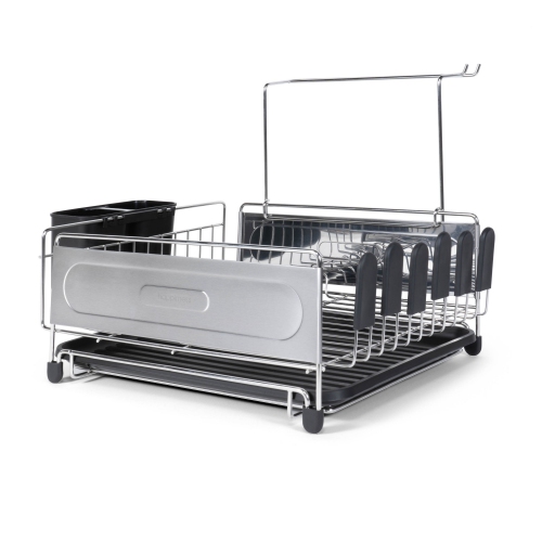 Compact Fingerprint-Proof Stainless Steel Dish Drying Rack with Wine Glass Holder