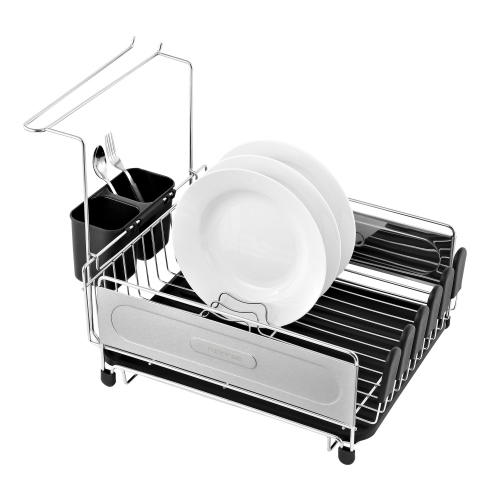 Compact Fingerprint-Proof Stainless Steel Dish Drying Rack with Wine Glass Holder