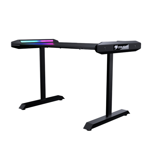 Cougar mars 120 bureau de jeu 49,2 po texture fibre de carbone éclairage ARGB double face effets et boîtier de commande E/S USB et prise audio et