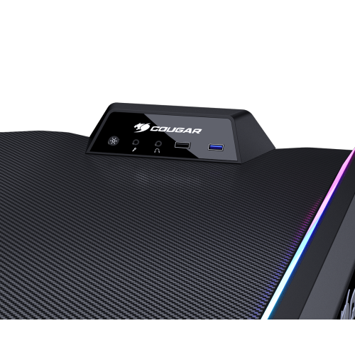 Cougar mars 120 bureau de jeu 49,2 po texture fibre de carbone éclairage ARGB double face effets et boîtier de commande E/S USB et prise audio et