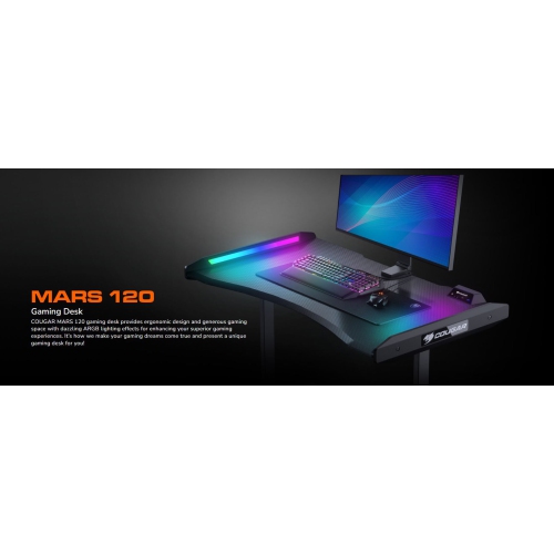 Cougar mars 120 bureau de jeu 49,2 po texture fibre de carbone éclairage ARGB double face effets et boîtier de commande E/S USB et prise audio et