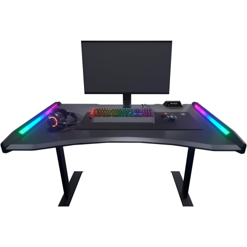 Cougar mars 120 bureau de jeu 49,2 po texture fibre de carbone éclairage ARGB double face effets et boîtier de commande E/S USB et prise audio et