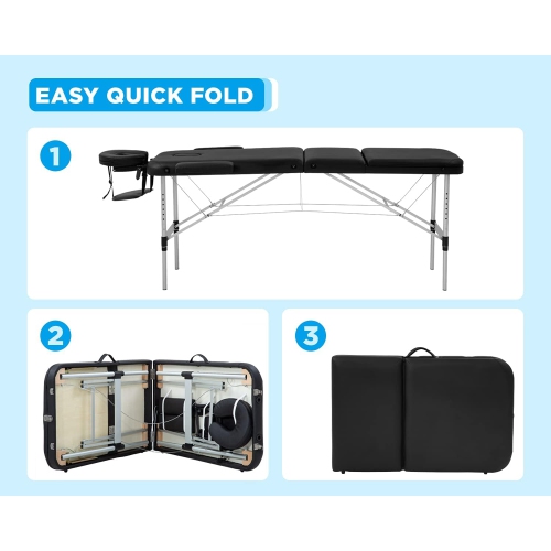 Massage Table Portable Massage Bed 3 Folding 73 Inch Height Adjustable Aluminium Salon Bed Carry Case Tattoo Table Facial Bed Hold Up to 450LBS