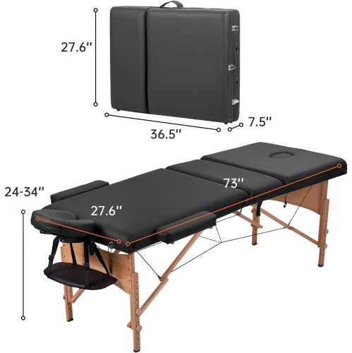 Massage Table Portable Massage Table Spa Bed 84 Inch 3 Fold Lash Bed Adjustable Height Salon Bed Portable Facial Table with Carrying Travel Case