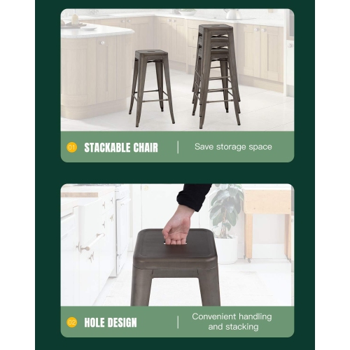 FDW Metal Bar Stools Set of 4 Counter Height Barstool Stackable Barstools 24 Inch 30 Inch Indoor Outdoor Patio Bar Stool Home Kitchen Dining Stool