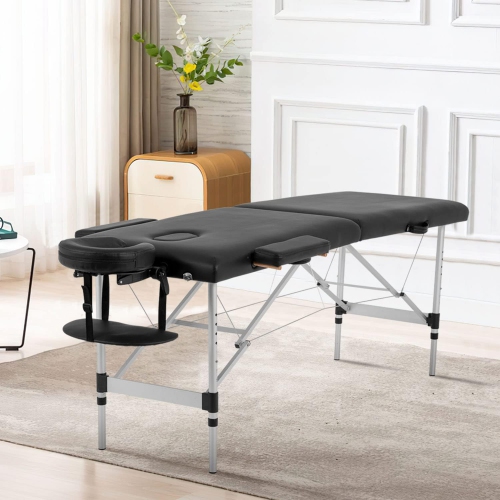 Massage Table Massage Bed Spa Bed 73 Inch Aluminium Massage Table W/Face Cradle Carry Case Height Adjustable 2 Fold Portable Facial Salon Tattoo Bed